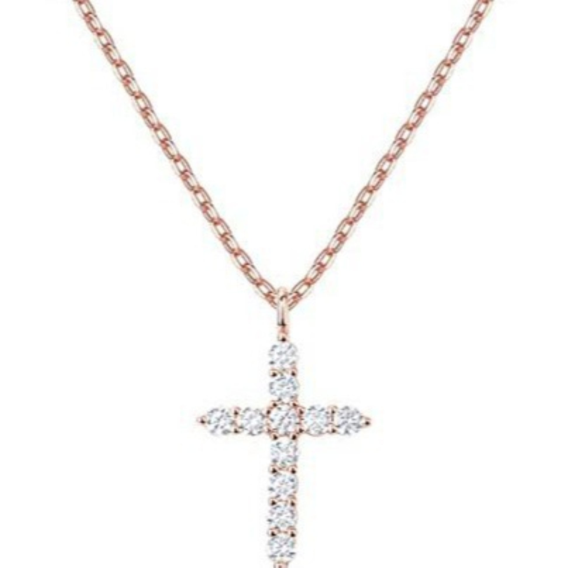 Rose gold full diamond cross necklace, faith jewelry for everyday wear