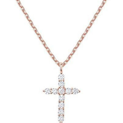 Rose gold full diamond cross necklace, faith jewelry for everyday wear