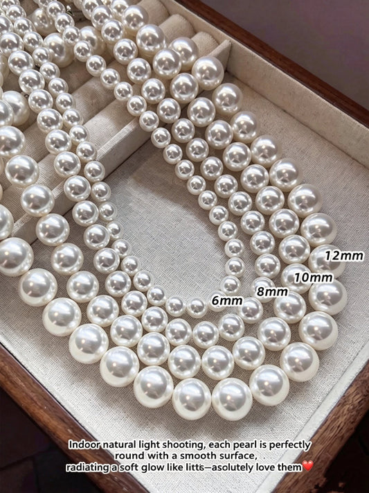 Shell Pearl Necklace Multiple Sizes 5mm 6mm 8mm 10mm 12mm White Imitation Pearl Necklace for Women Wholesale