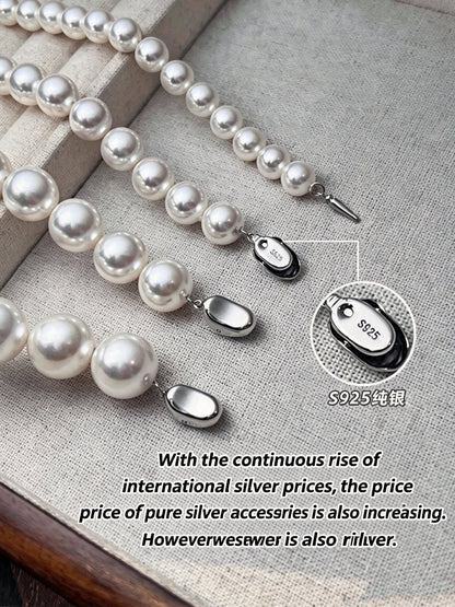 Shell Pearl Necklace S925 Sterling Silver Clasp Detail Multiple Sizes Imitation Pearl Jewelry for Women
