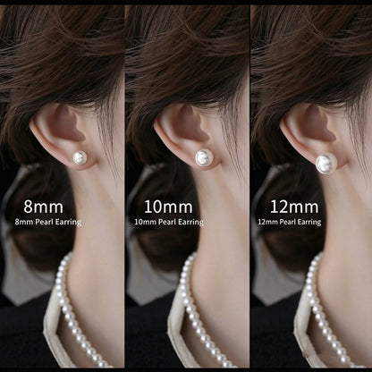 Shell pearl stud earrings wearing size reference, 8mm 10mm 12mm on ear, hypoallergenic pearl earrings for women