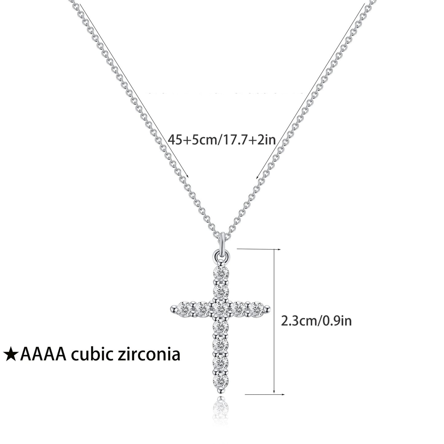 Silver full diamond cross necklace, dainty clavicle chain for women