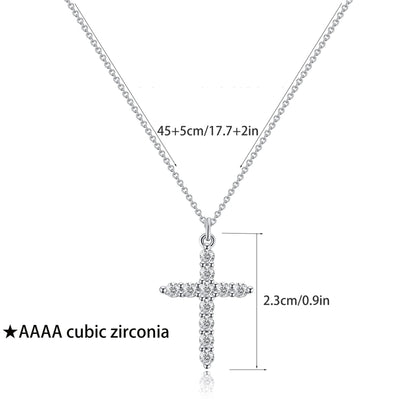 Silver full diamond cross necklace, dainty clavicle chain for women