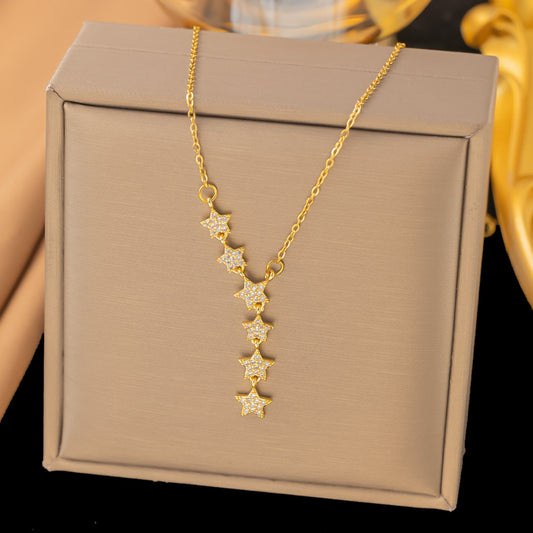 Luxury Gold Star Y Necklace in Gift Luxury gold star Y-necklace in gift box, sparkling CZ clavicle necklace, sygjewelry jewelry gift for her
