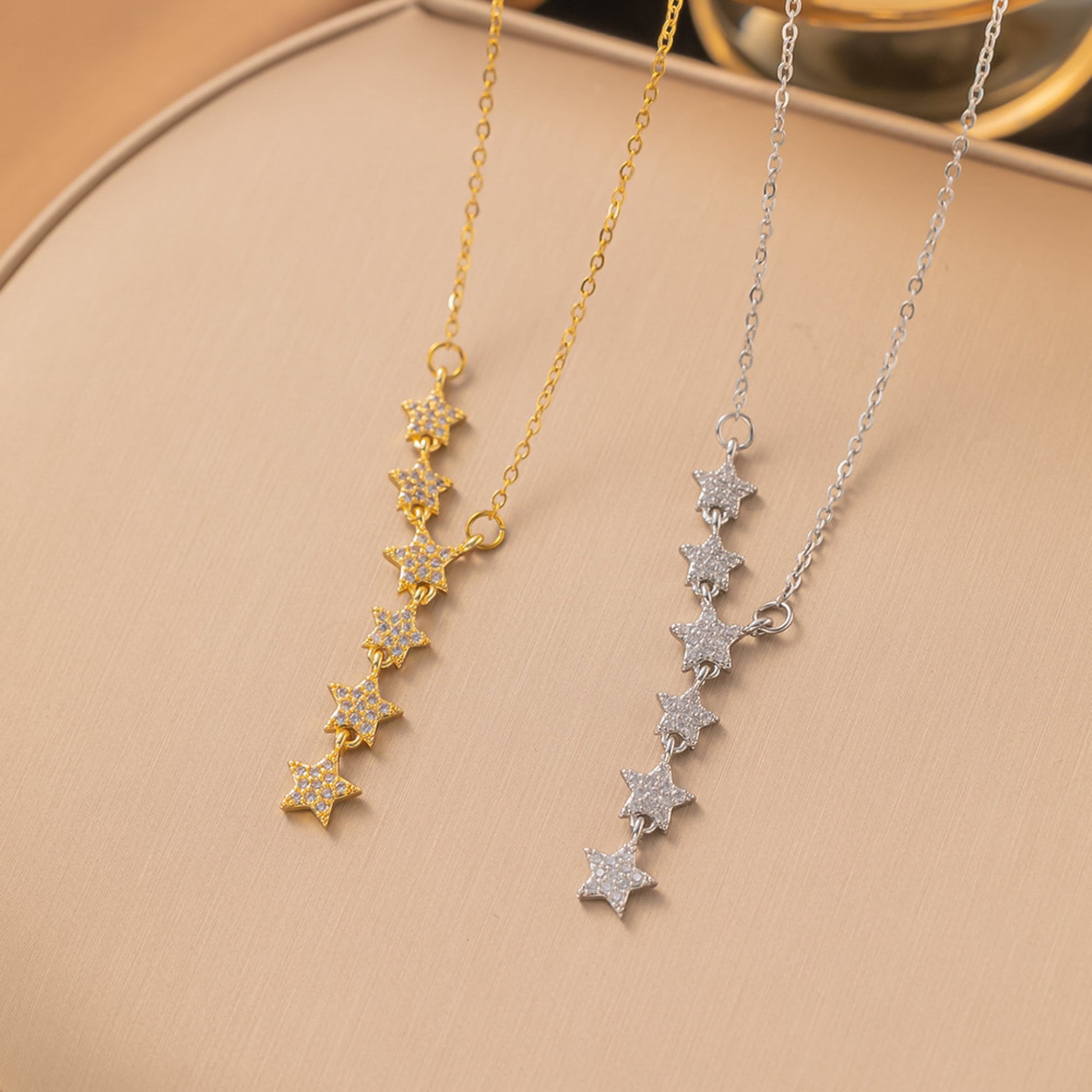 Sparkling gold and silver star Y-necklaces for women, dainty CZ clavicle necklaces, sygjewelry jewelry set
