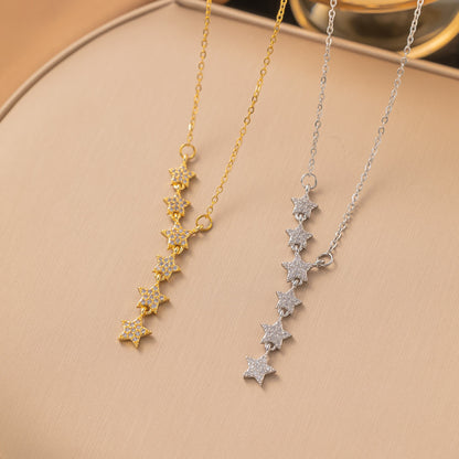 Sparkling gold and silver star Y-necklaces for women, dainty CZ clavicle necklaces, sygjewelry jewelry set
