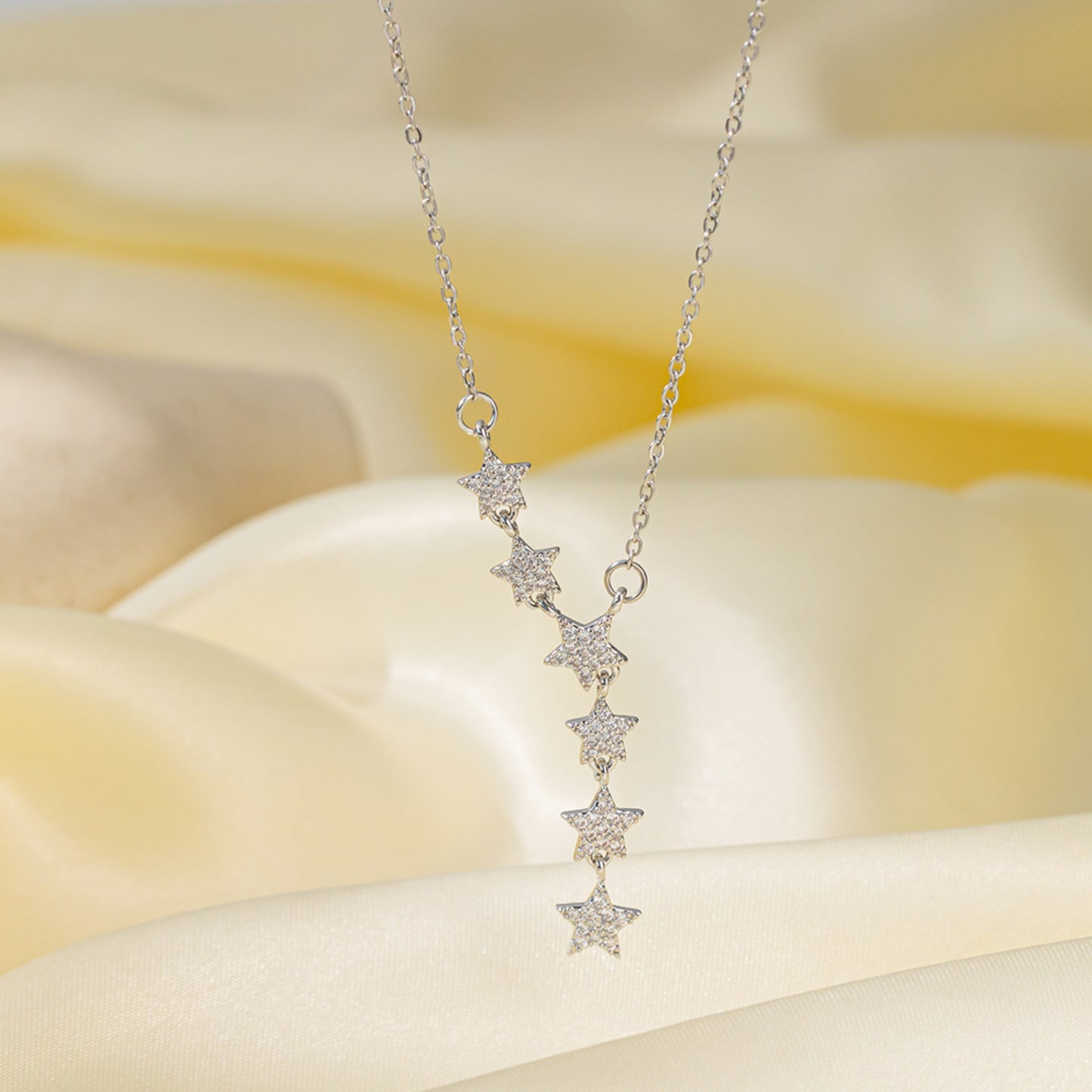 
Dainty silver star Y-necklace on silk, sparkling CZ clavicle necklace for women, sygjewelry light luxury jewelry
