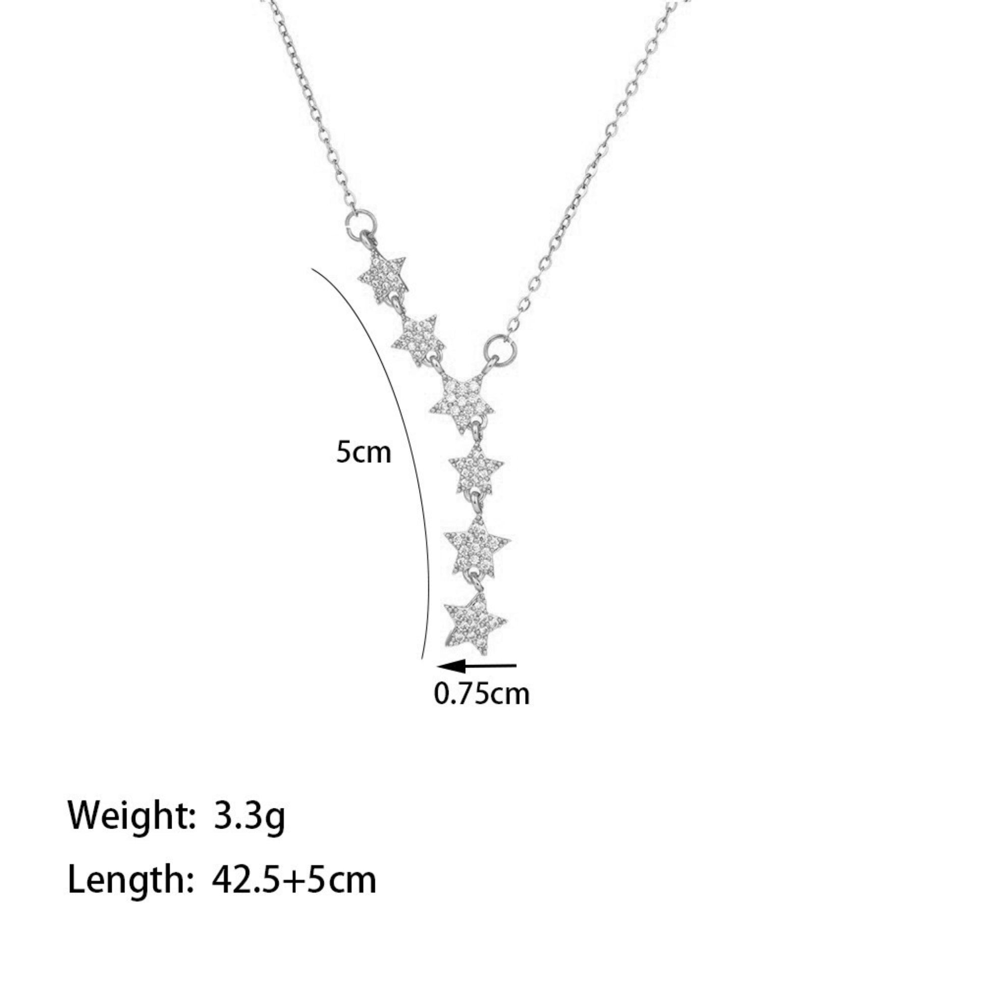 Dainty Silver Star Y Necklace for Women, Sparkling CZ Clavicle Necklace, Trendy Light Luxury Jewelry Gift