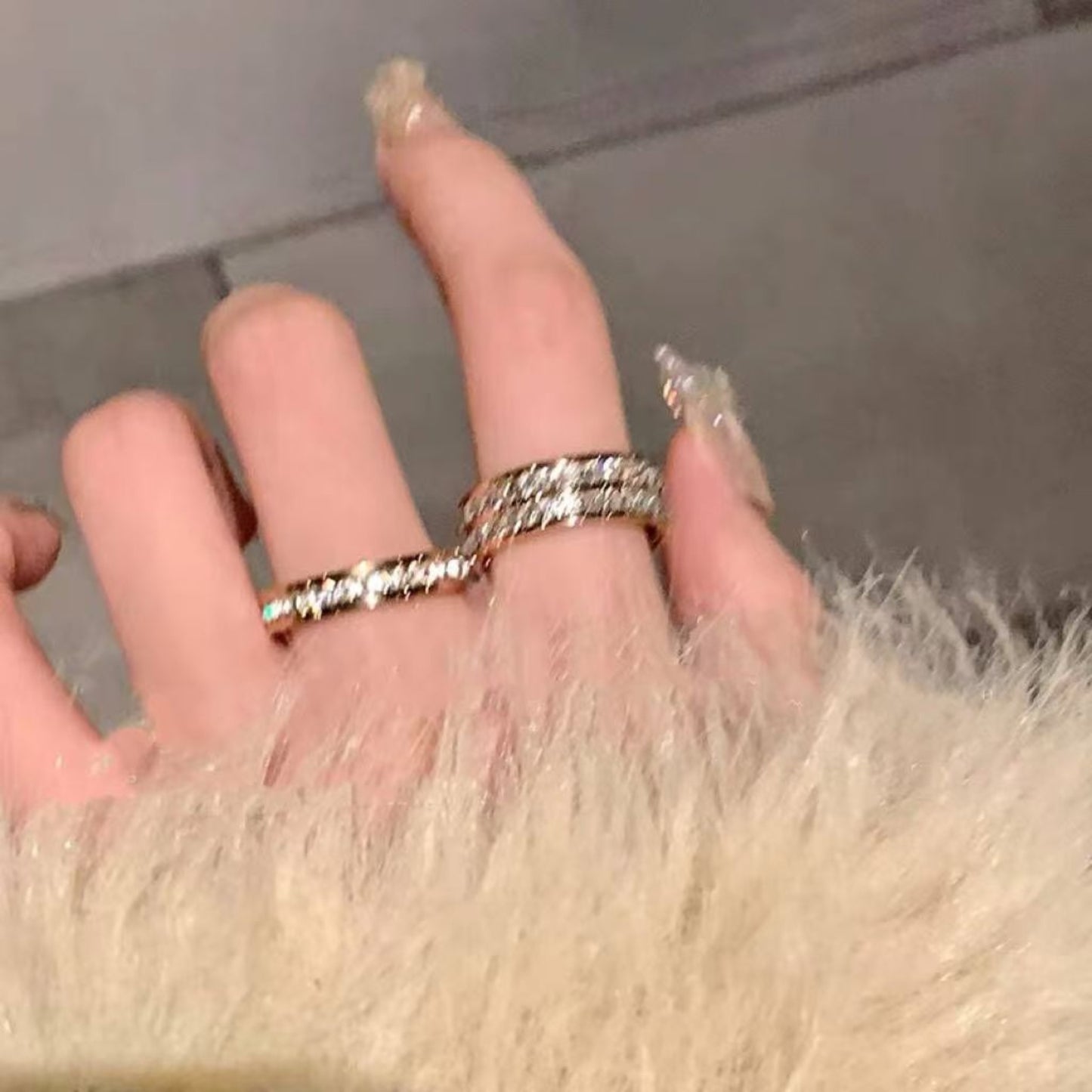 Starry diamond ring stacked on finger, dainty titanium steel stackable ring for women's everyday wear
