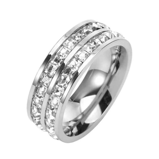 Starry diamond ring worn on finger, dainty stackable titanium steel ring for women

