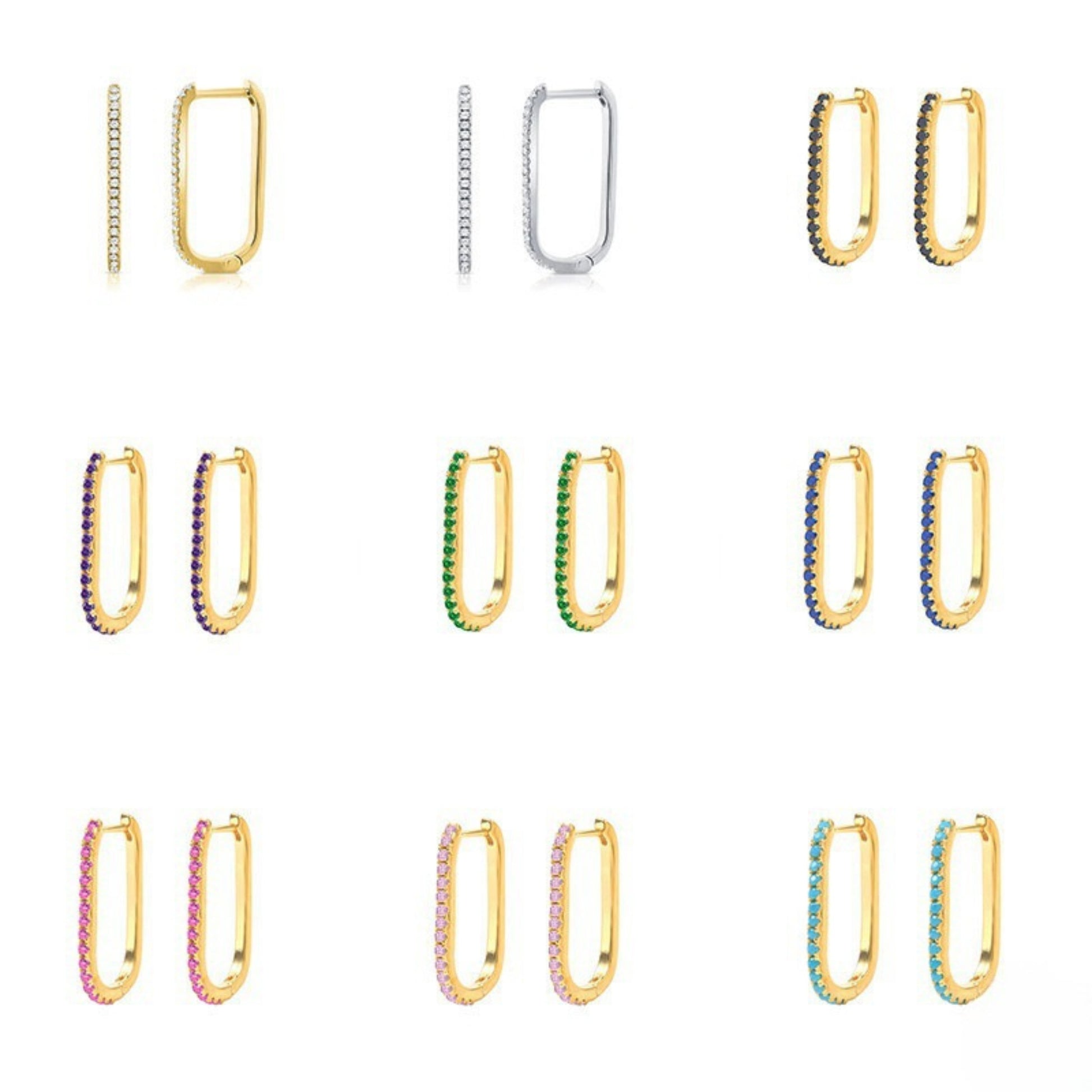 U-shaped rhinestone hoop earrings collection, 14K gold plated trendy earrings for women, multi-color fashion jewelry set