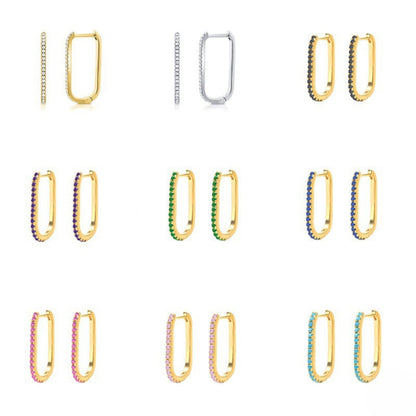 U-shaped rhinestone hoop earrings collection, 14K gold plated trendy earrings for women, multi-color fashion jewelry set